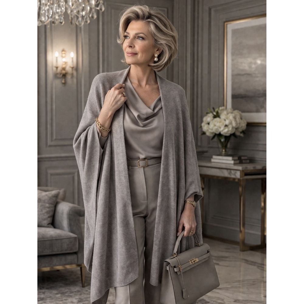 ST Johns Boutique‎ Gray Grey Knit Wool Blend Poncho One Size NWT $395